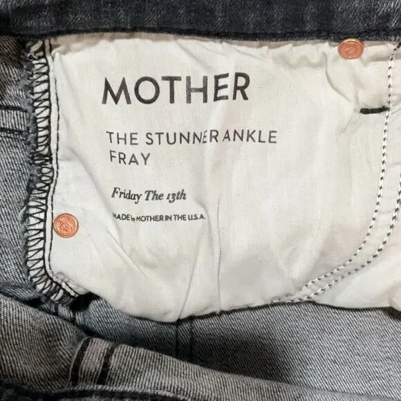 Mother Black Button Fly The Stunner Ankle Fray Jeans Friday The 13th Size 25